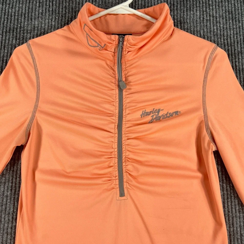 Harley Davidson Daytona Beach Pullover Shirt Womens Small Orange 1/4 Zip Biker